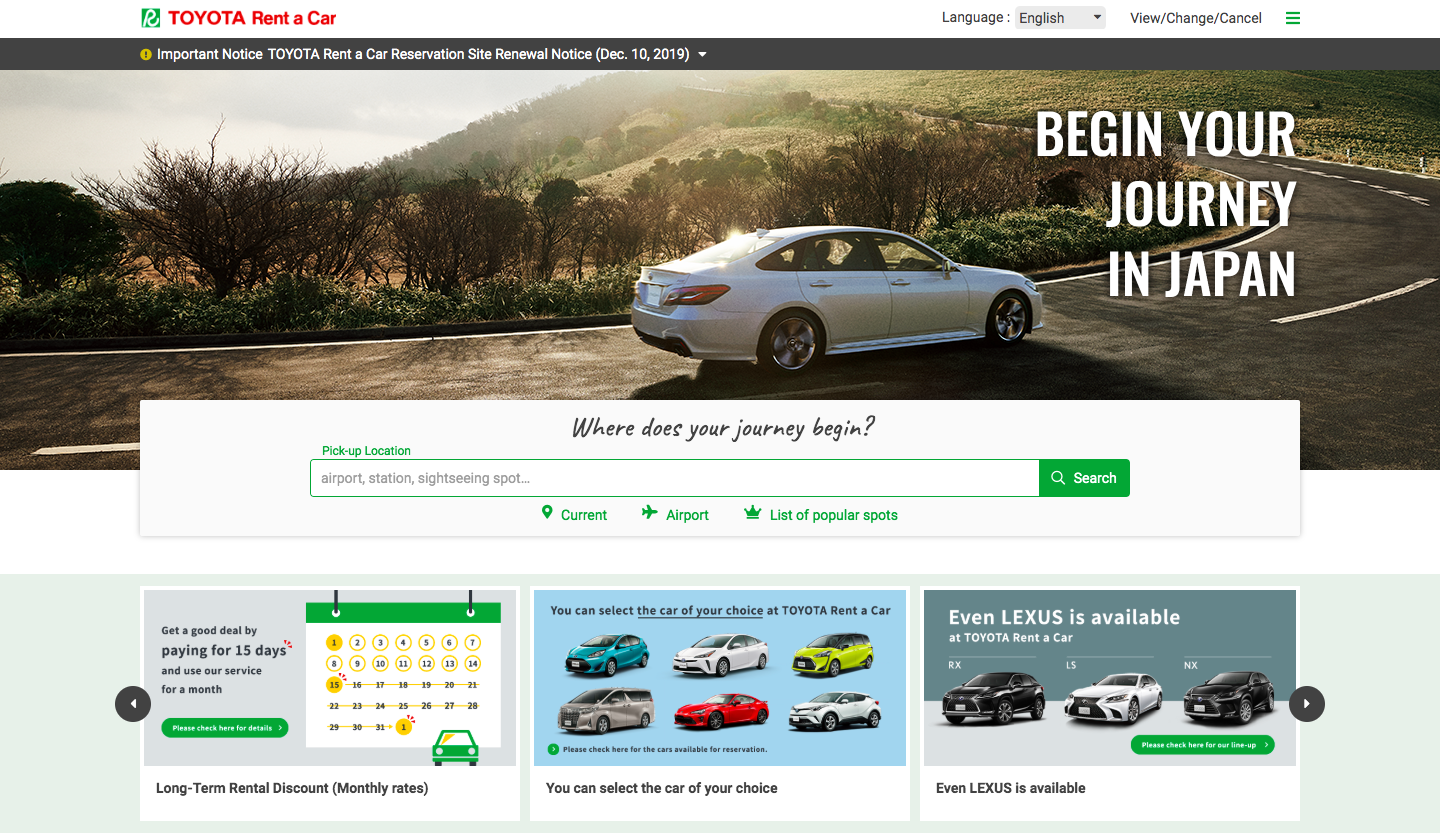 toyota rent a car website